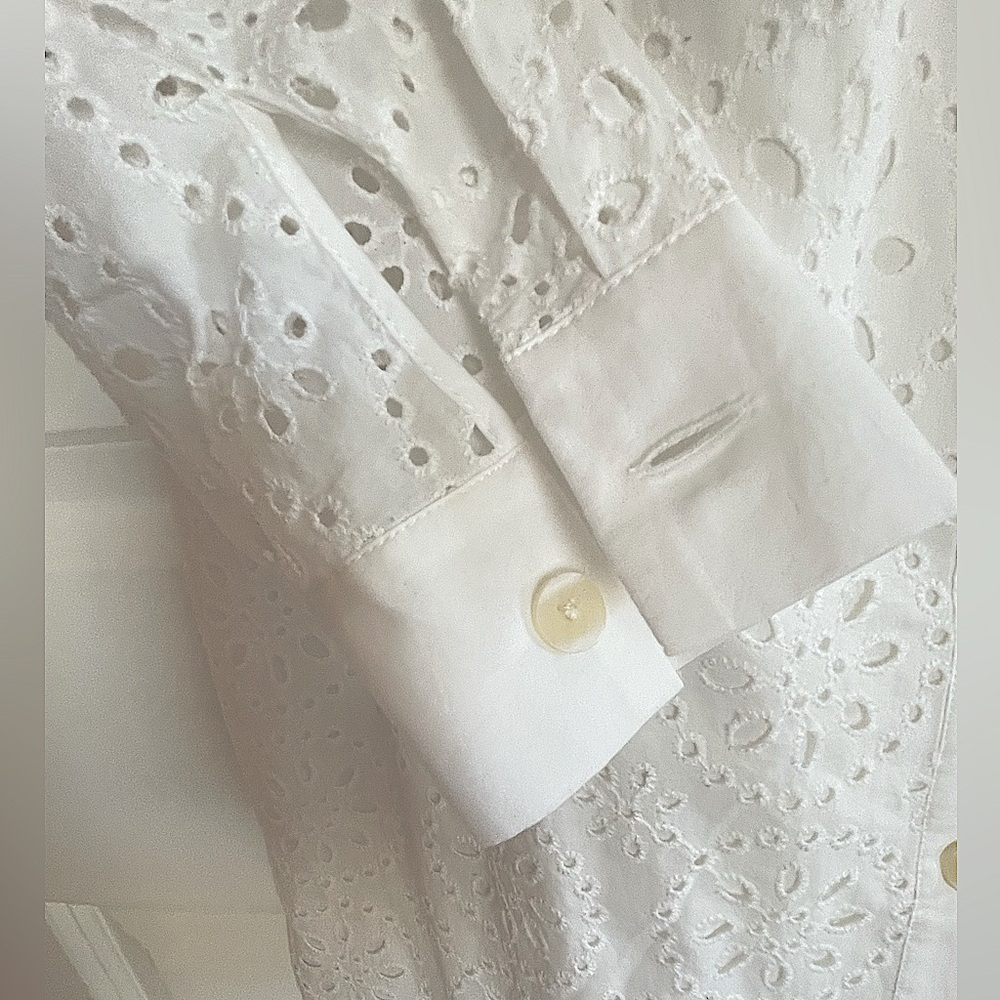 NTW MANGO LONG SLEEVE WHITE COTTON EYELET SHIRTDRESS, SIZE L - Picture 9 of 15